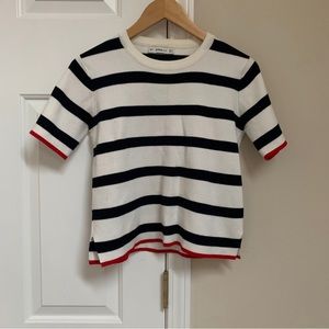 Zara Navy and white Striped Top